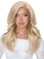 WIGHUB&SALON – Perruque Lace Front Body Wave 13x4 avec Frange – Cheveux Humains – blond (613) – 18 pouces