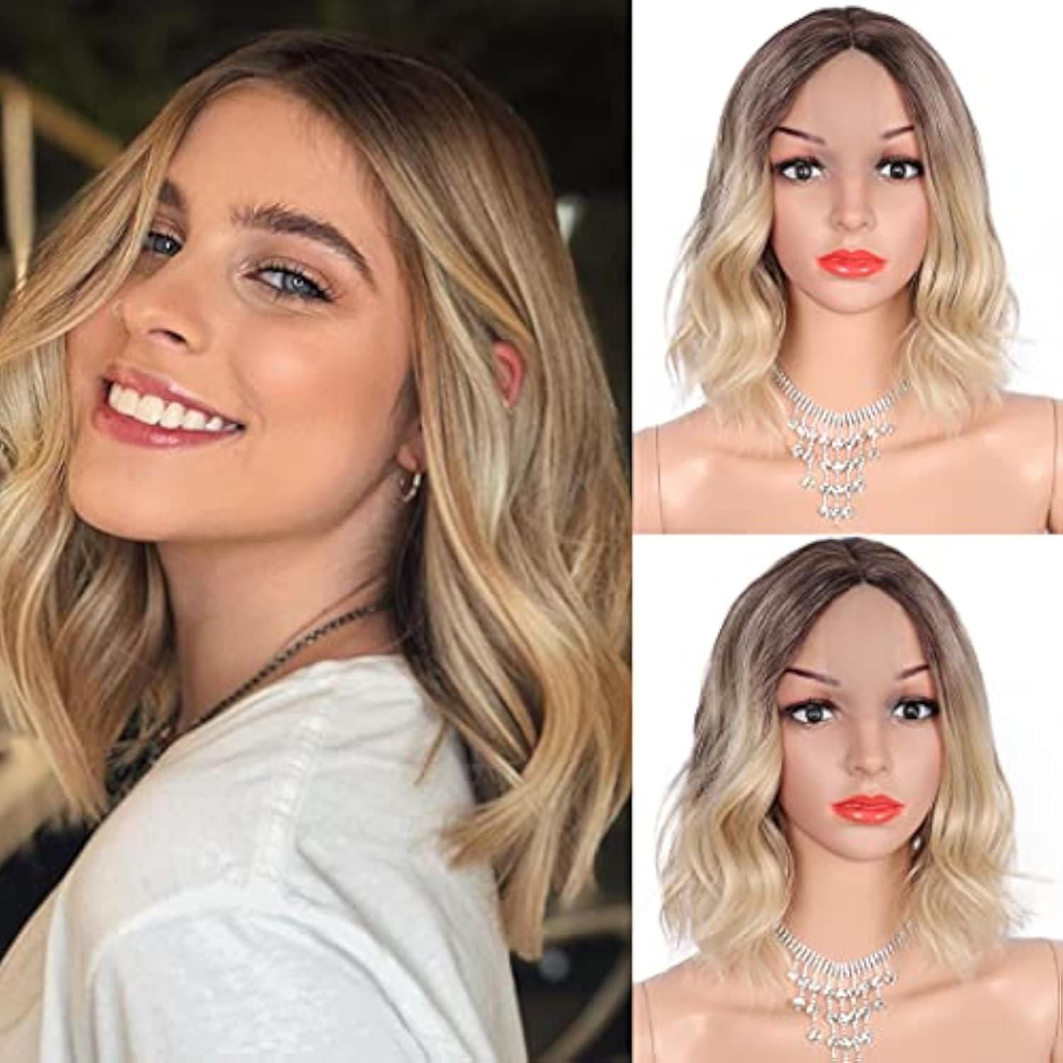 WIGHUB&SALON – Perruque Synthétique Lace Front Carré – blond (613) – 12 pouces – Image 2