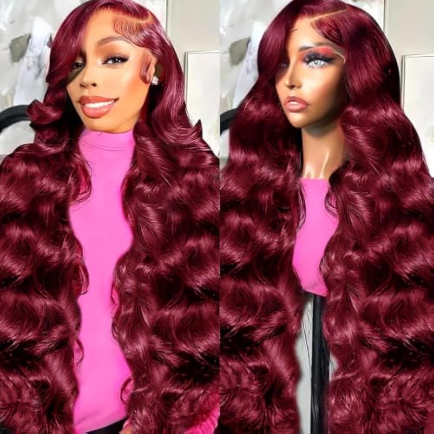 Perruque Lace Front Body Wave 13x6 – 180 % de densité – Cheveux Humains – bordeaux (99J) – 30 pouces – Image 2