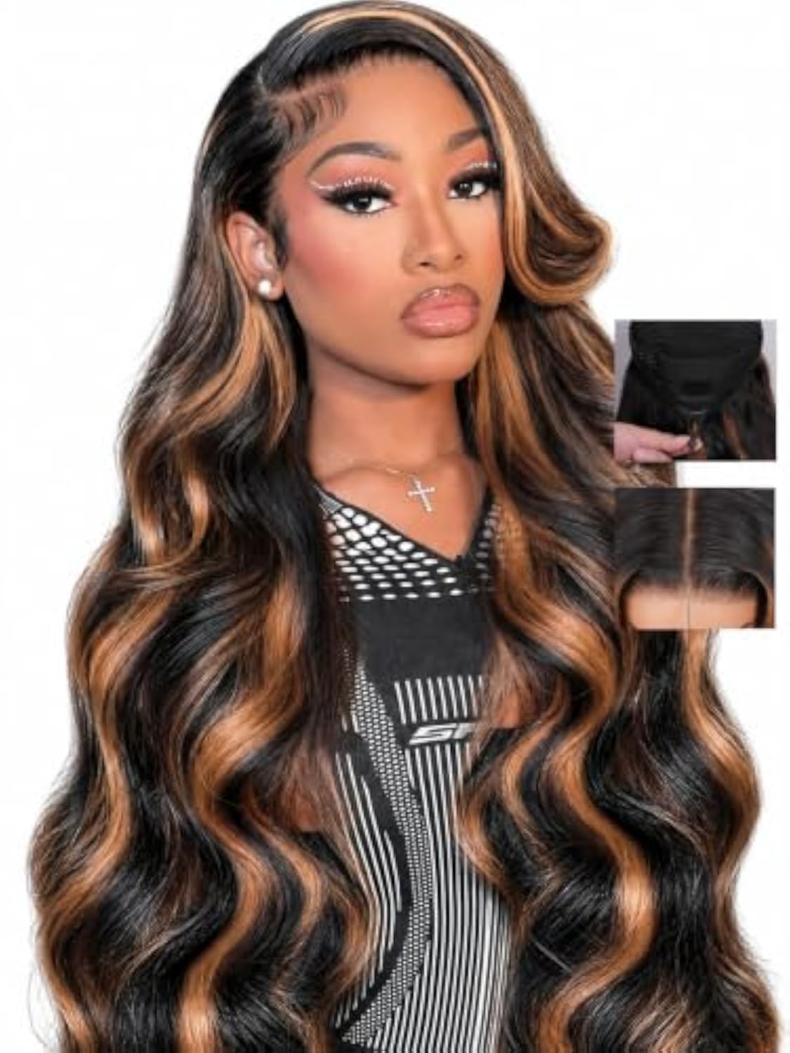 WIGHUB&SALON – Perruque Lace Front Body Wave 13x4 – Cheveux Humains – balayage (4/27) – 28 pouces – Image 2