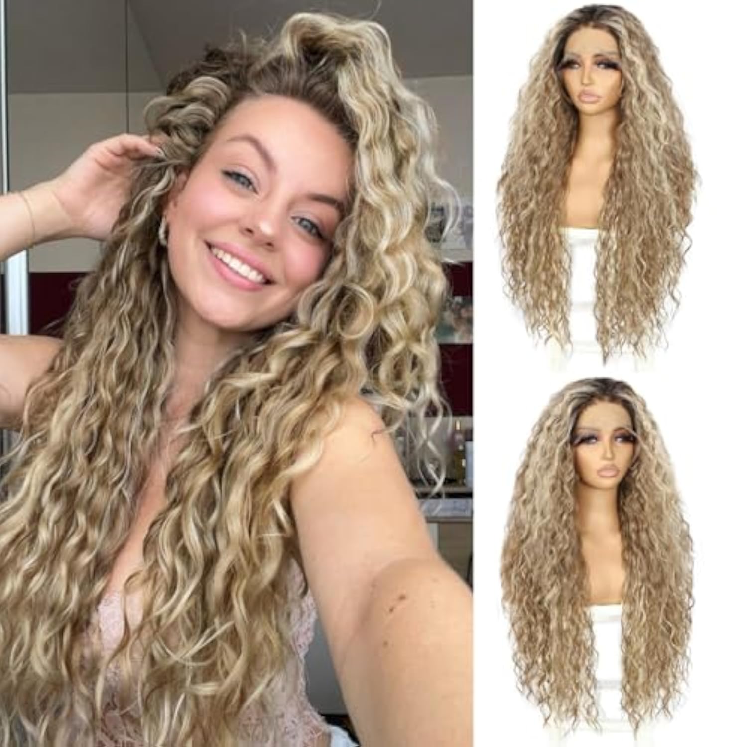 WIGHUB&SALON – Perruque Synthétique Lace Front Boucles Deep – brun – 26 pouces – Image 2
