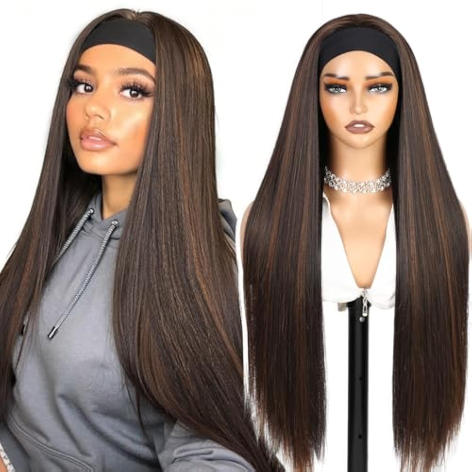 WIGHUB&SALON – Perruque Lace Front Lisse 13x4 – Cheveux Humains – balayage (4/27) – 32 pouces – Image 2