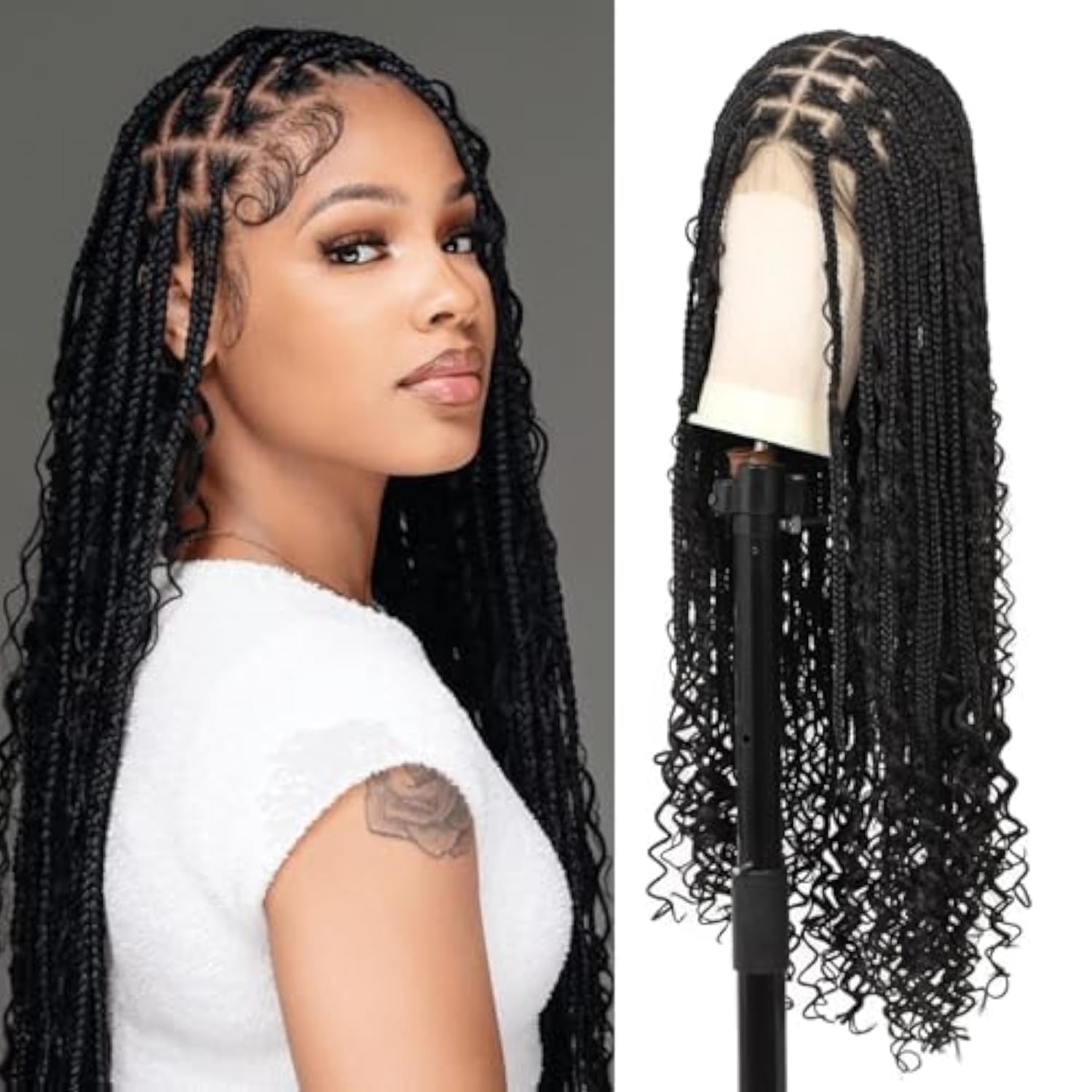 Perruque Lace Front Tressée 13x4 Boho – Cheveux Humains – 36 pouces - Image 2