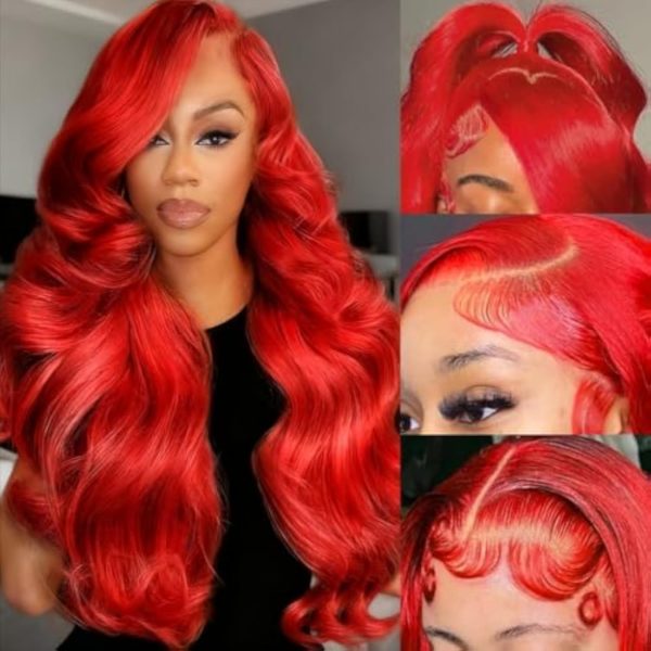 Perruque Lace Front Body Wave 13x4 – 200 % de densité – Cheveux Humains – rouge – 28 pouces