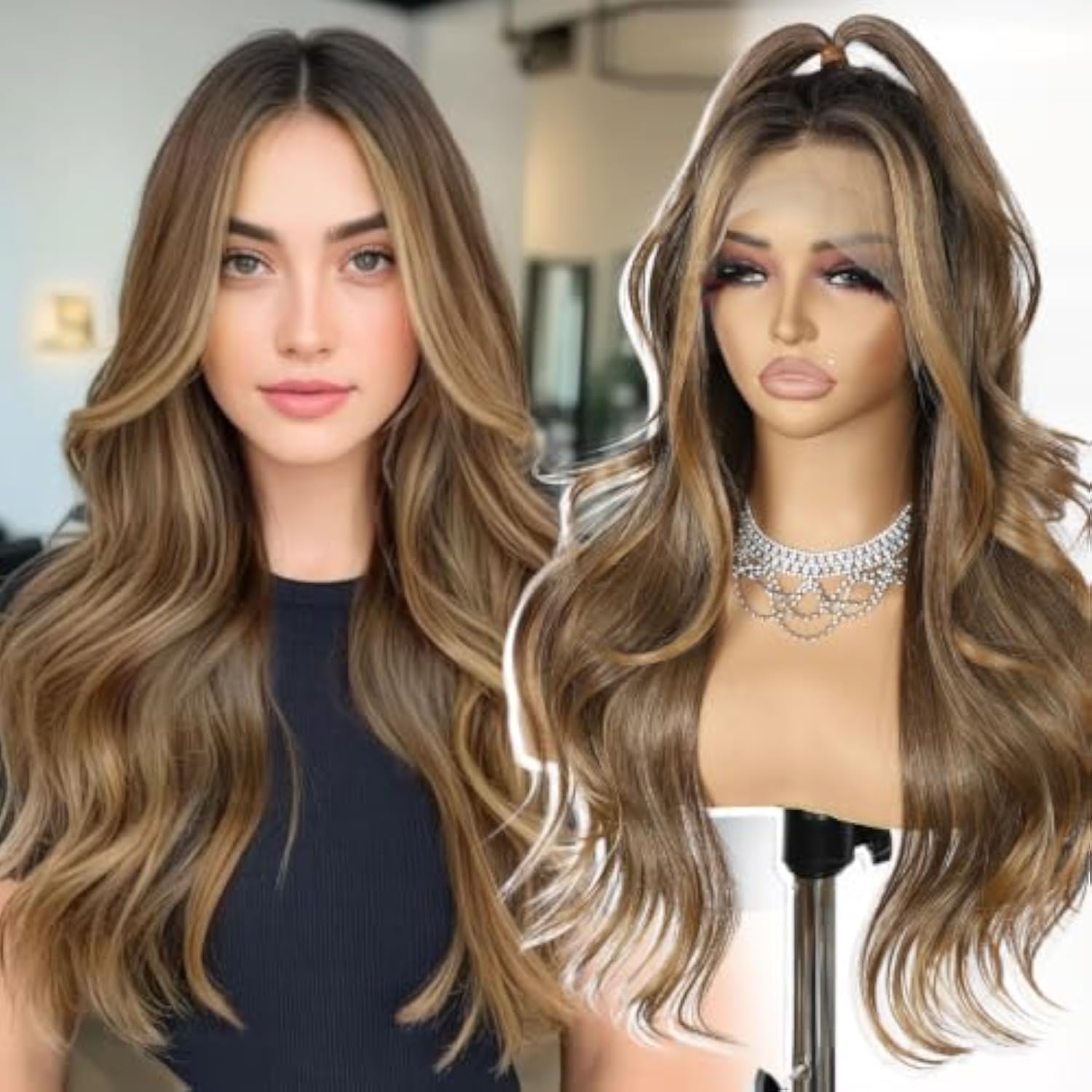 Perruque Synthétique Lace Front Body Wave sans Colle – brun – Image 2