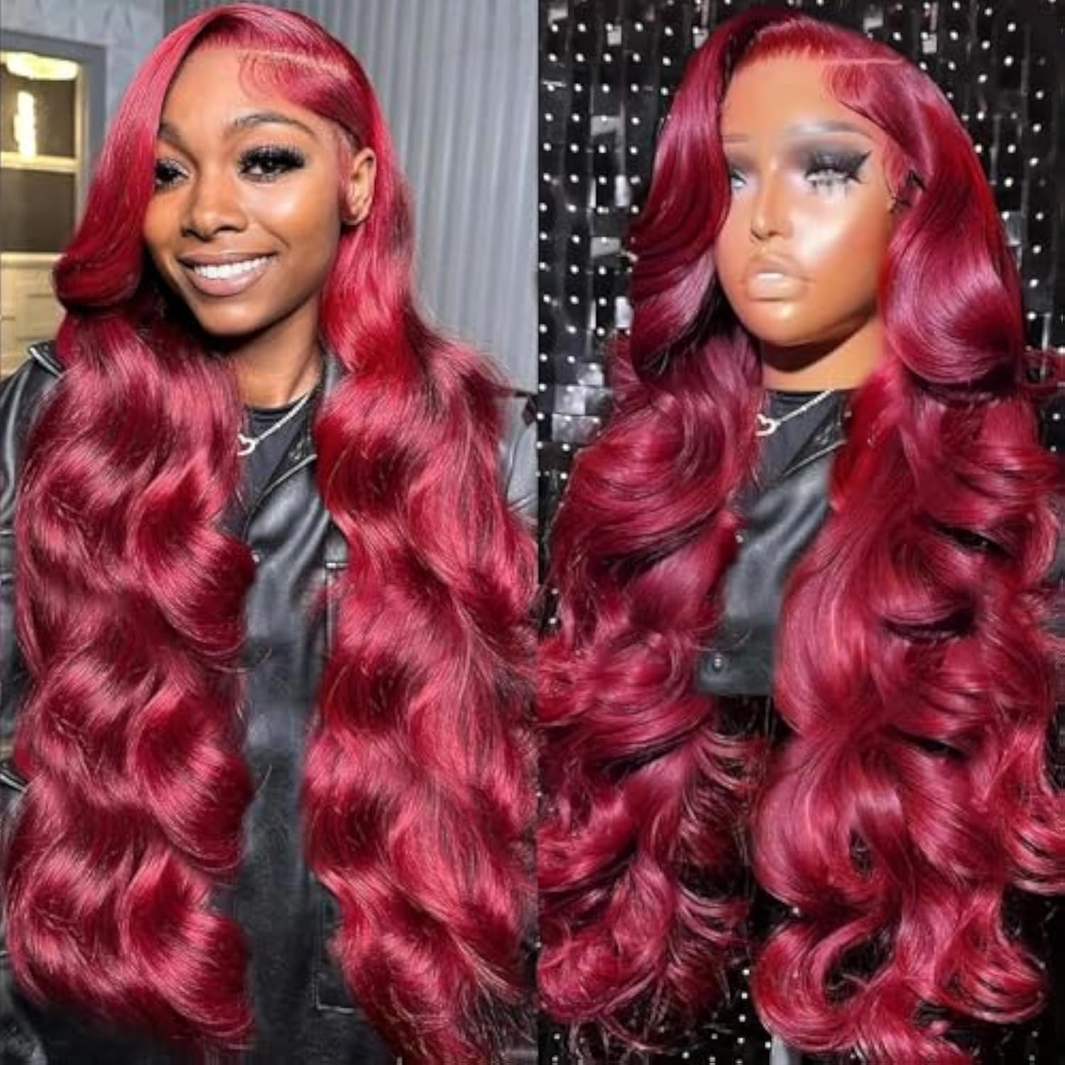 WIGHUB&SALON – Perruque Lace Front Body Wave 13x6 – 180 % de densité – Cheveux Humains – bordeaux (99J) – 28 pouces - Image 2