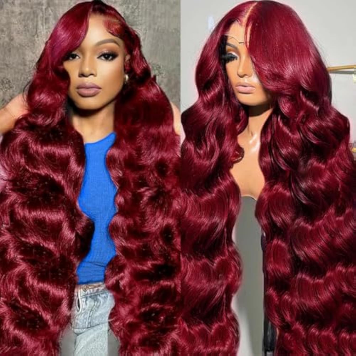 Perruque Lace Front Body Wave 13x6 – 180 % de densité – Cheveux Humains – bordeaux (99J) – 22 pouces – Image 2