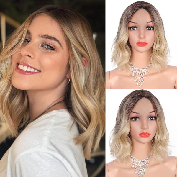 WIGHUB&SALON – Perruque Synthétique Lace Front Carré – blond (613) – 12 pouces