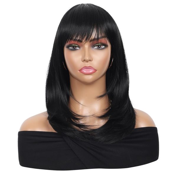 WIGHUB&SALON – Perruque Synthétique Lace Front Ondulation Naturelle avec Frange – 18 pouces