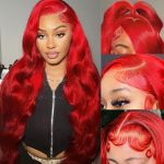 WIGHUB&SALON – Perruque Lace Front Body Wave 13x4 – 200 % de densité – Cheveux Humains – rouge – 32 pouces