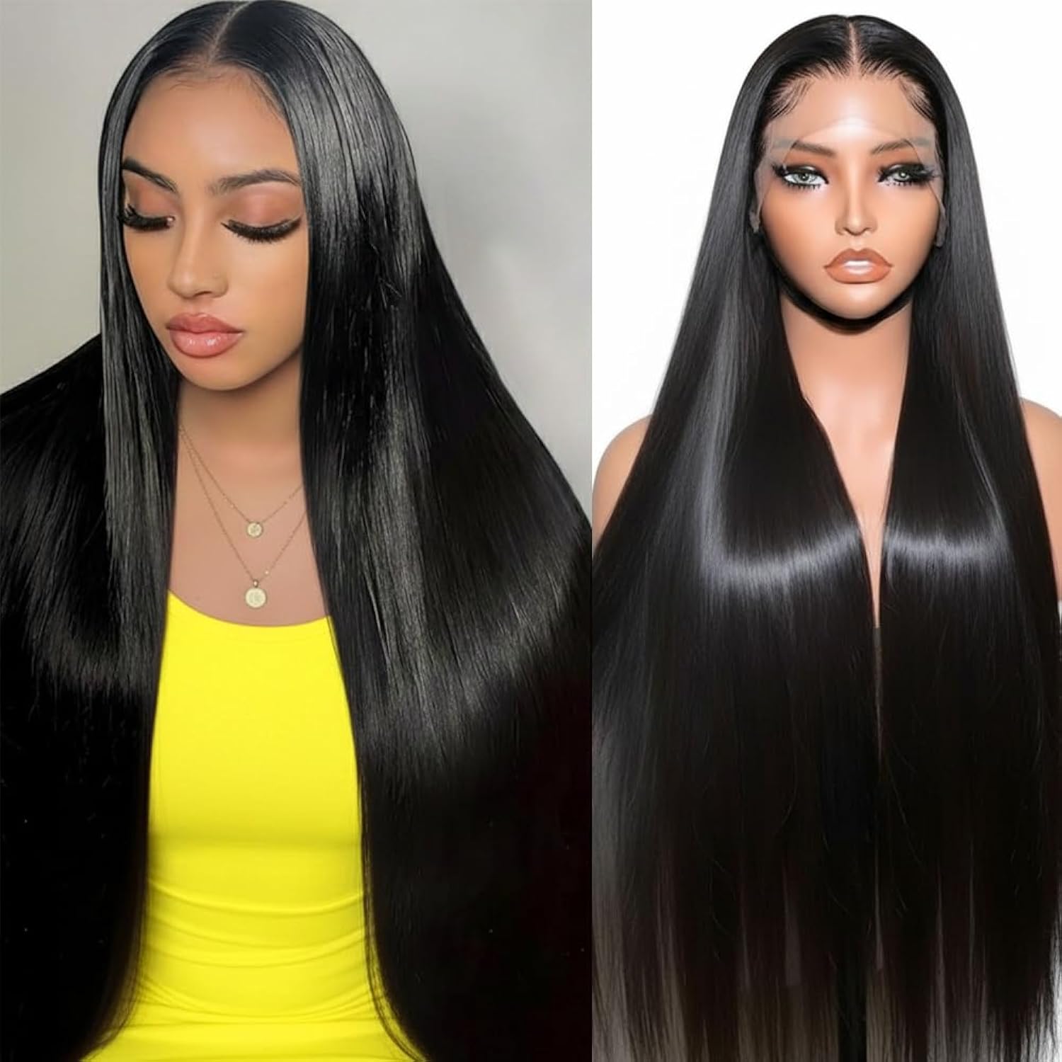 WIGHUB&SALON – Perruque Lace Front Lisse 13x6 – 200 % de densité – Cheveux Humains – 34 pouces
