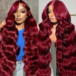 Perruque Lace Front Body Wave 13x6 – 180 % de densité – Cheveux Humains – bordeaux (99J) – 22 pouces