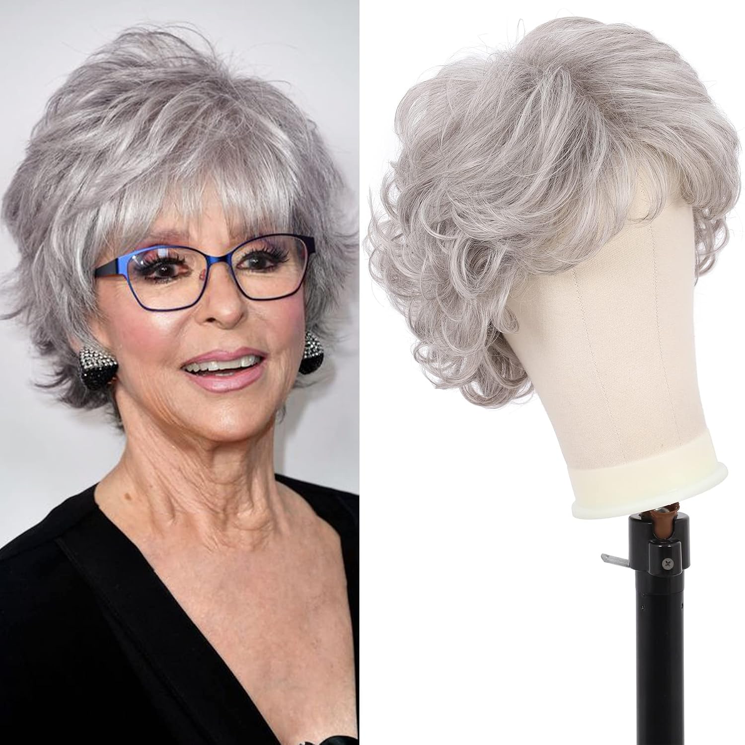 WIGHUB&SALON – Perruque Synthétique Lace Front Bouclé avec Frange – gris – Image 3
