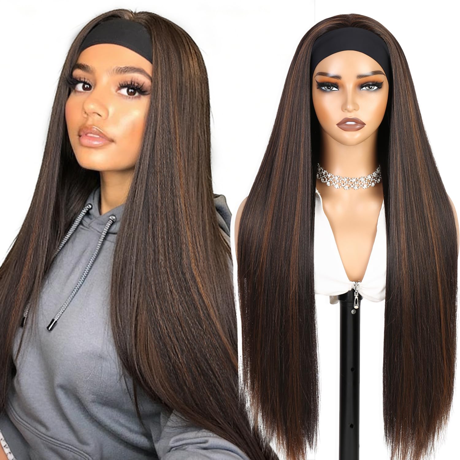 WIGHUB&SALON – Perruque Lace Front Lisse 13x4 – Cheveux Humains – balayage (4/27) – 32 pouces