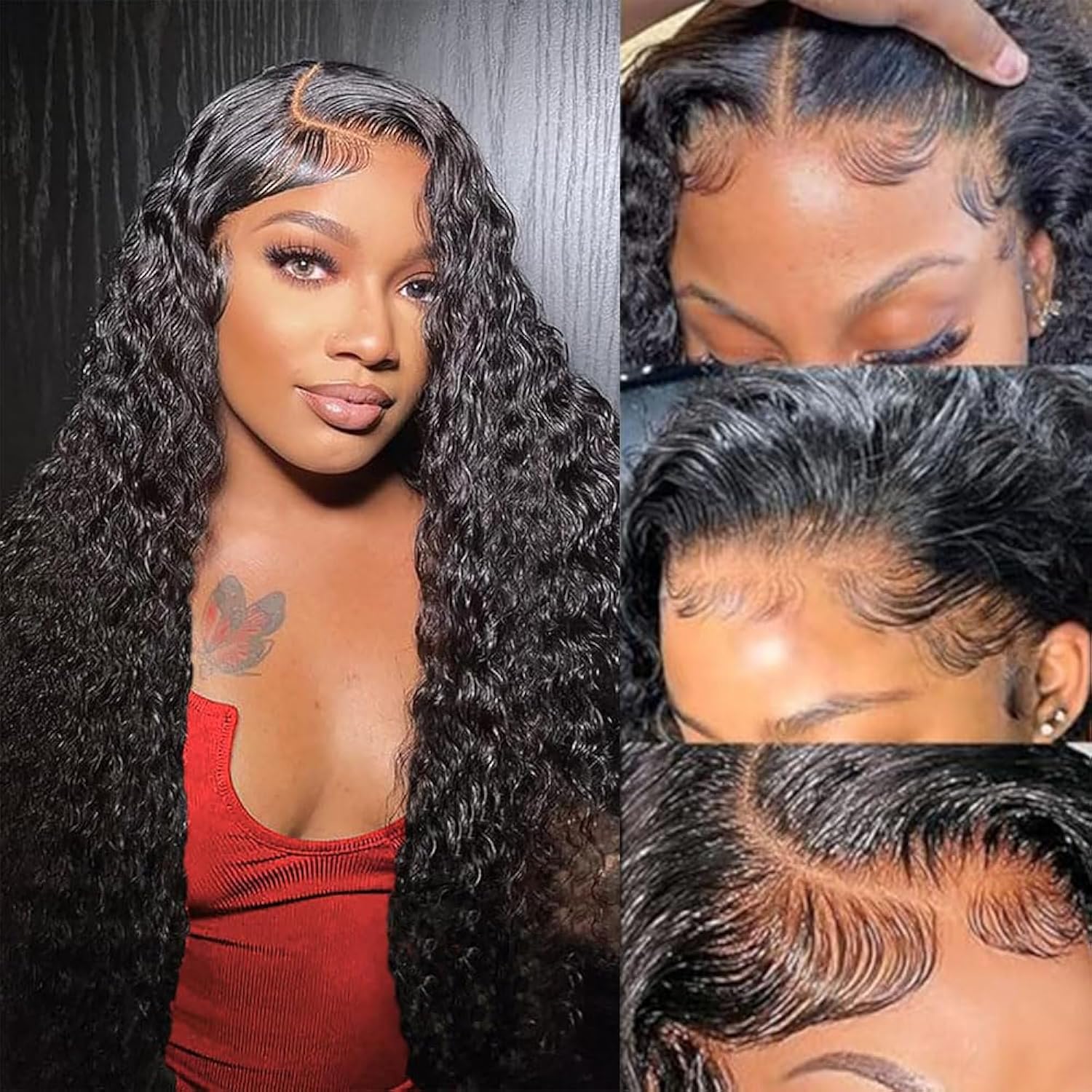 WIGHUB&SALON – Perruque Lace Front Deep Wave 13x6 sans Colle – 180 % de densité – Cheveux Humains – 32 pouces