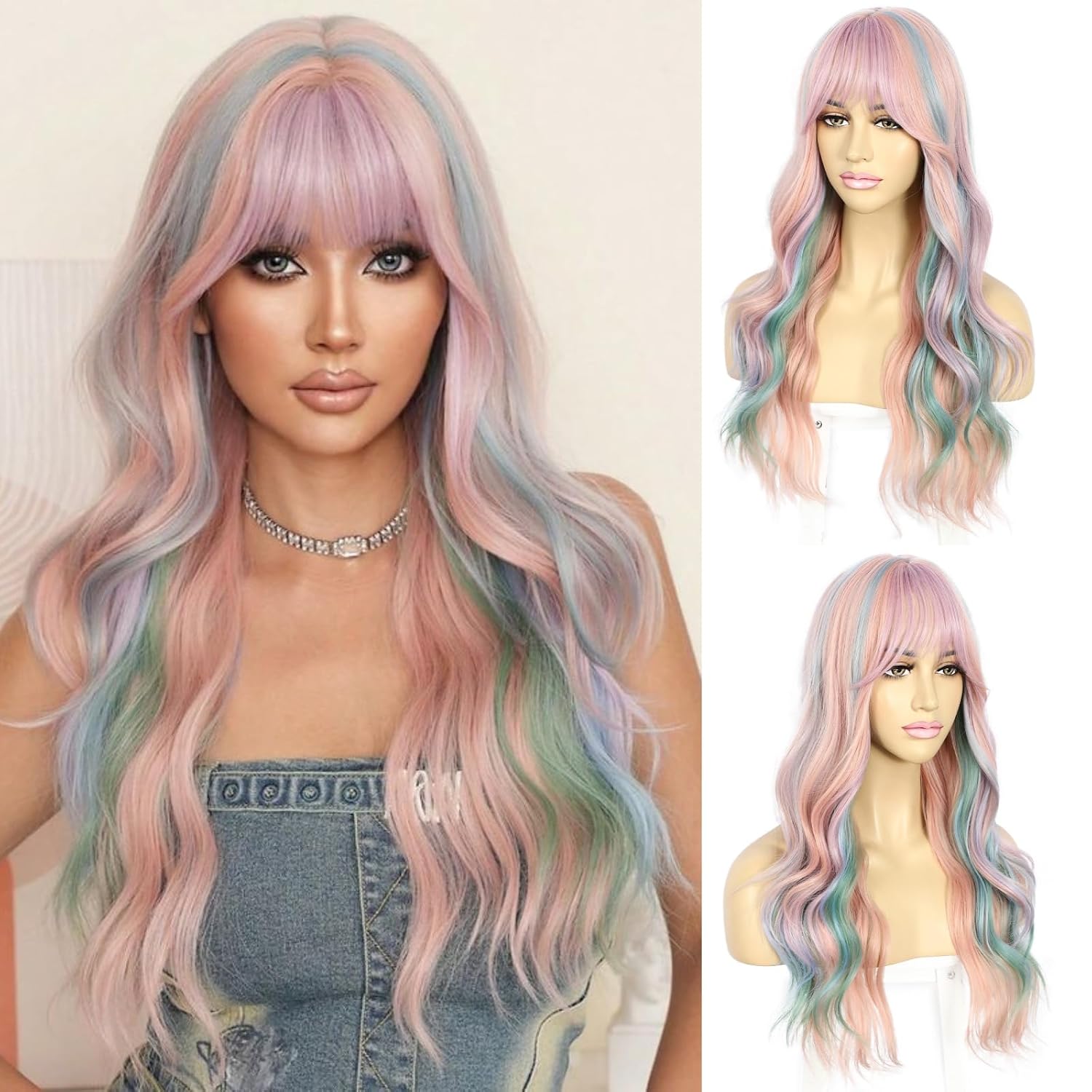 Perruque Synthétique Lace Front Body Wave avec Frange – balayage (4/27) – 26 pouces