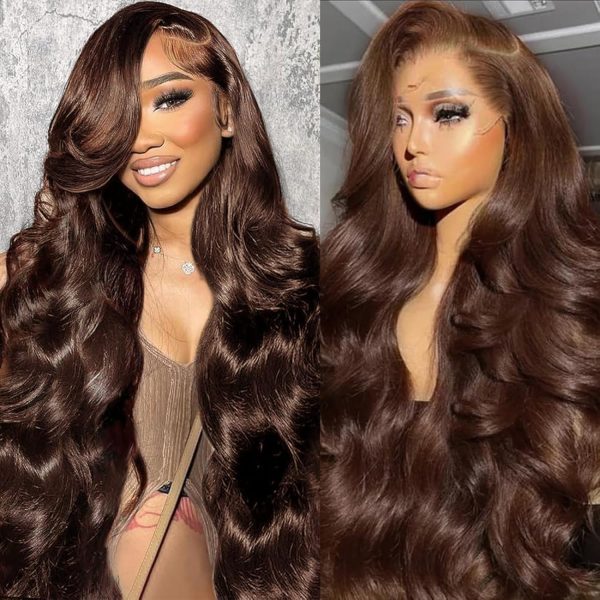 WIGHUB&SALON – Perruque Lace Front Body Wave 13x4 – Cheveux Humains – brun – 28 pouces