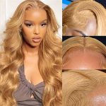 WIGHUB&SALON – Perruque Lace Front Body Wave 13x4 – 200 % de densité – Cheveux Humains – blond (613) – 22 pouces