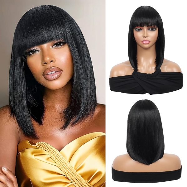 WIGHUB&SALON – Perruque Synthétique Lace Front Carré avec Frange