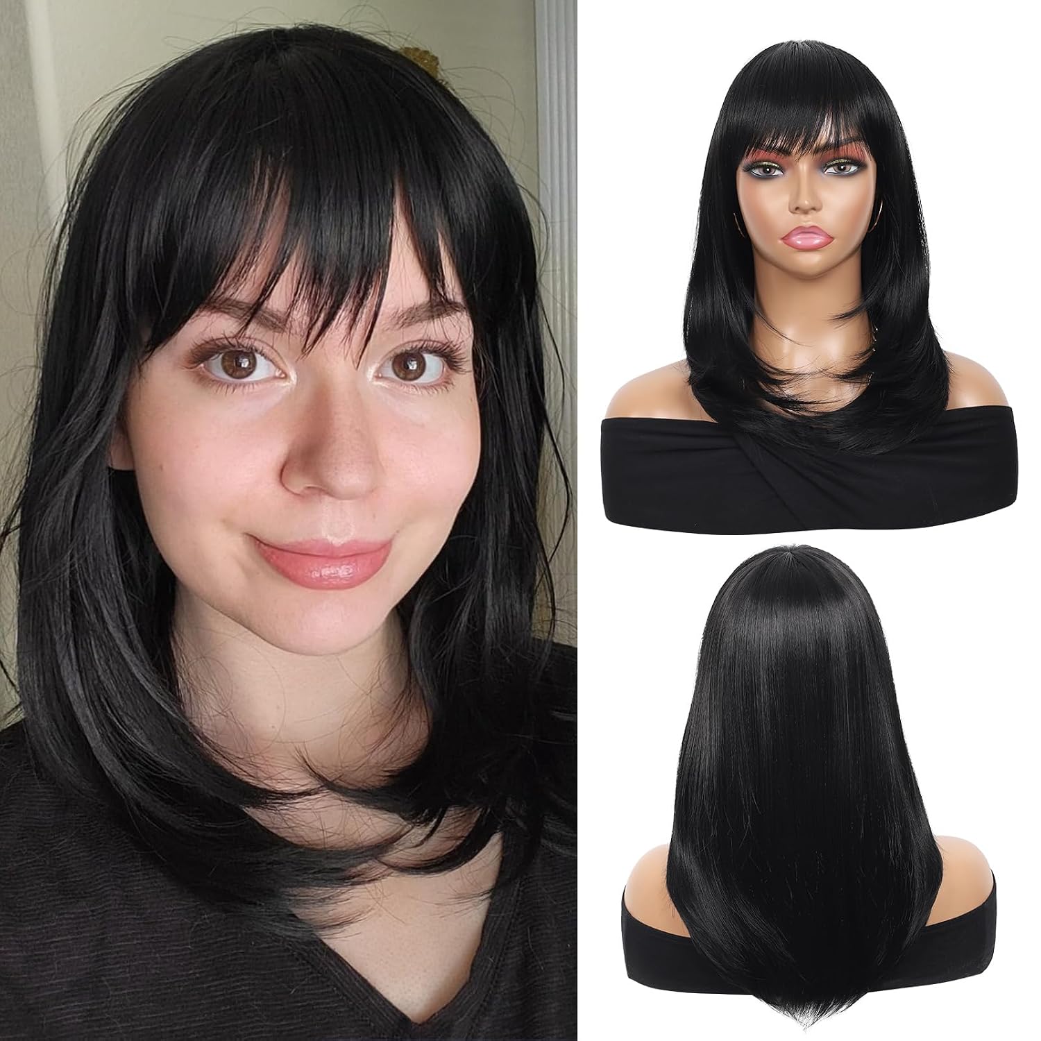 WIGHUB&SALON – Perruque Synthétique Lace Front Ondulation Naturelle avec Frange – 18 pouces – Image 2