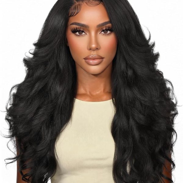 WIGHUB&SALON – Perruque Lace Front Yaki Raide 13x4 – Cheveux Humains – 26 pouces – Réf. WS-5FR5JP