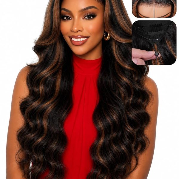 Perruque Lace Front Body Wave 13x4 sans Colle – Cheveux Humains – balayage (4/27) – 30 pouces