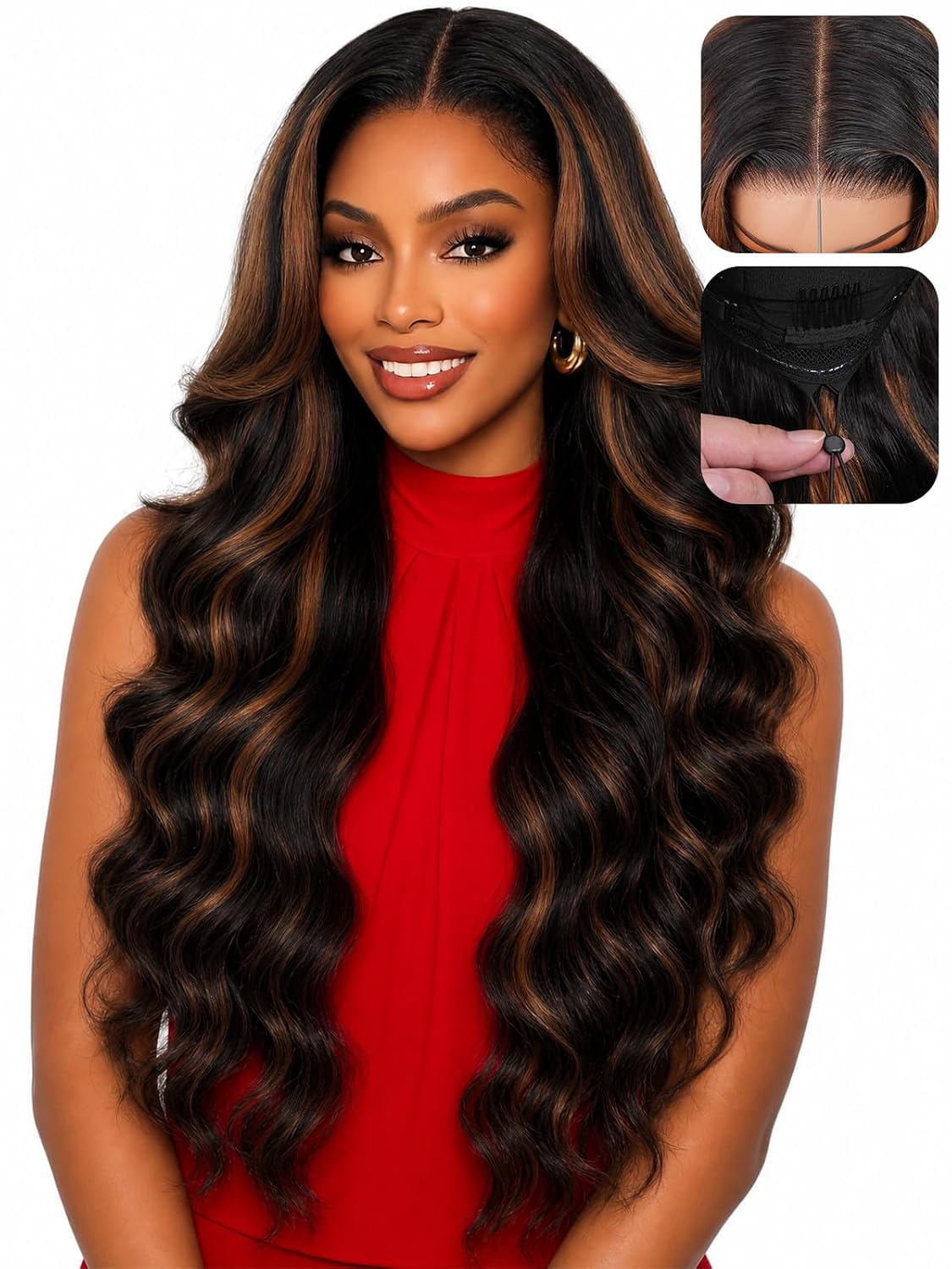 Perruque Lace Front Body Wave 13x4 sans Colle – Cheveux Humains – balayage (4/27) – 30 pouces