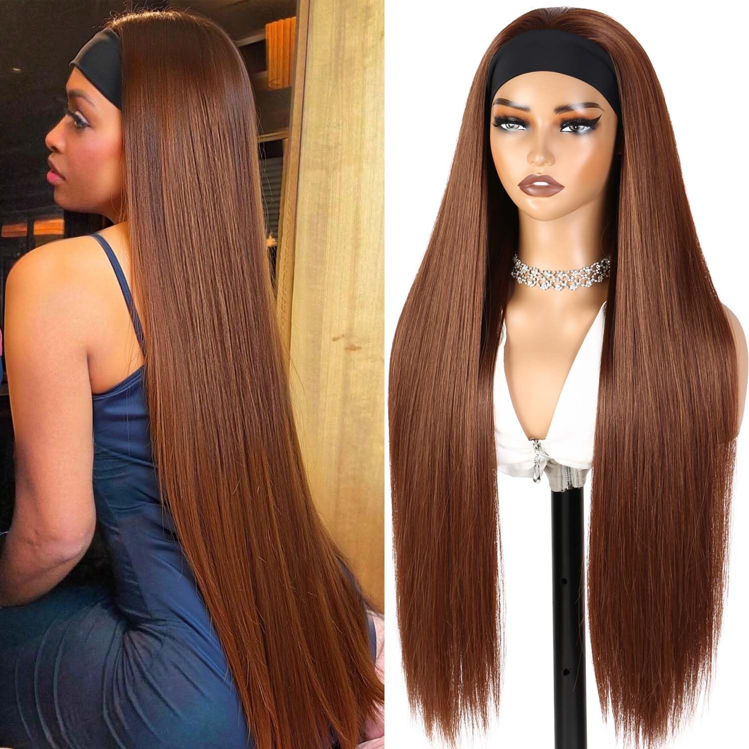 Perruque Lace Front Lisse 13x4 – Cheveux Humains – brun – 32 pouces