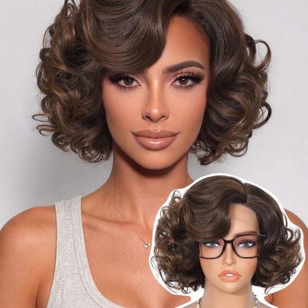 Perruque Synthétique Lace Front Carré sans Colle – brun – 10 pouces