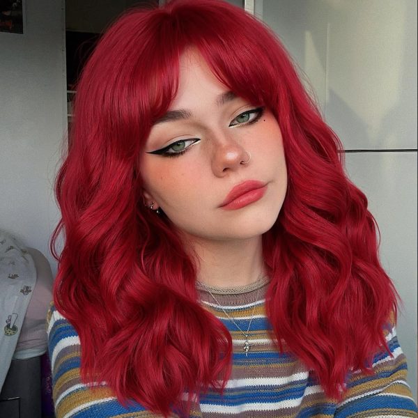 WIGHUB&SALON – Perruque Lace Front Carré 13x4 avec Frange – Cheveux Humains – rouge