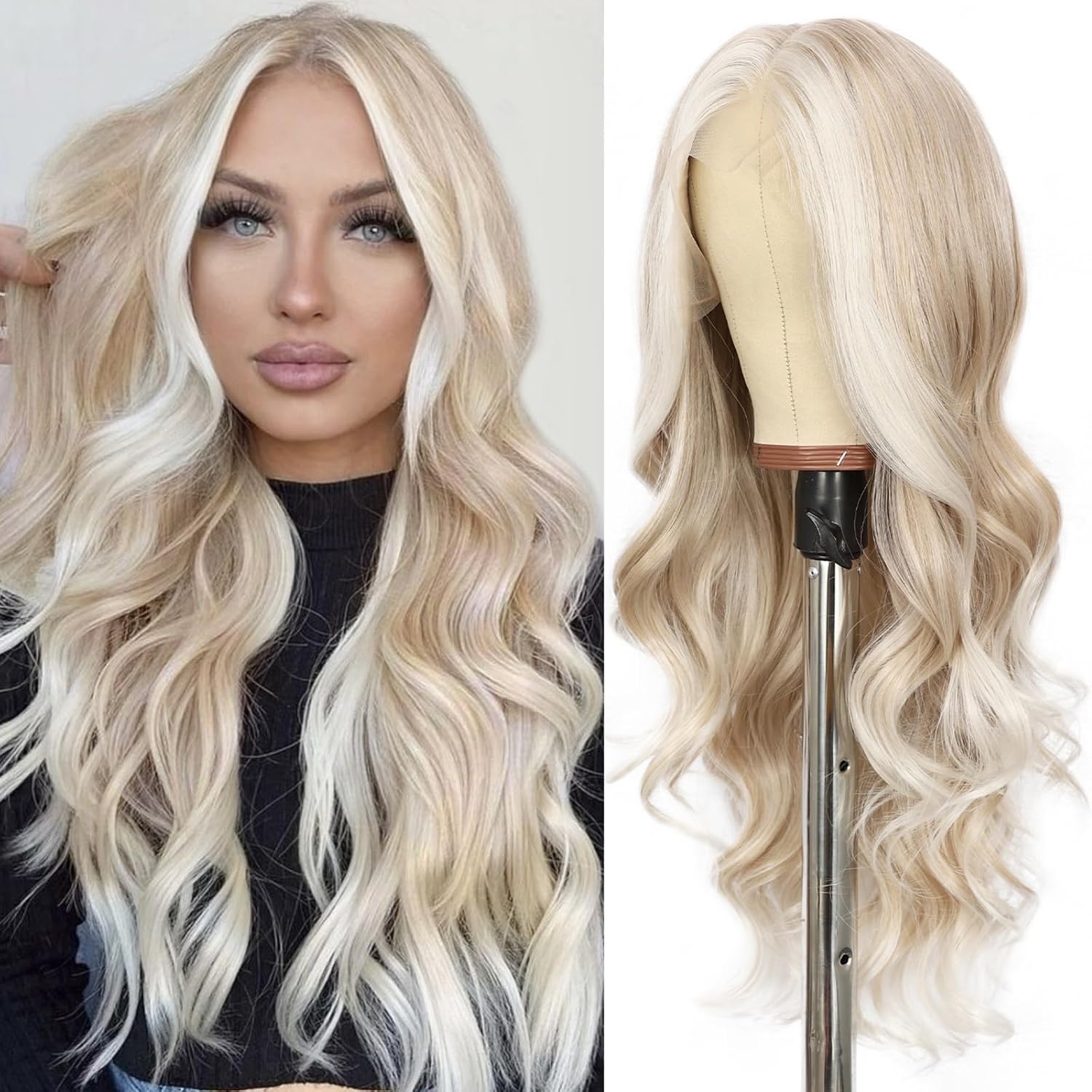 WIGHUB&SALON – Perruque Synthétique Lace Front Body Wave – blond (613) – 26 pouces – Réf. WS-V6DGZZ