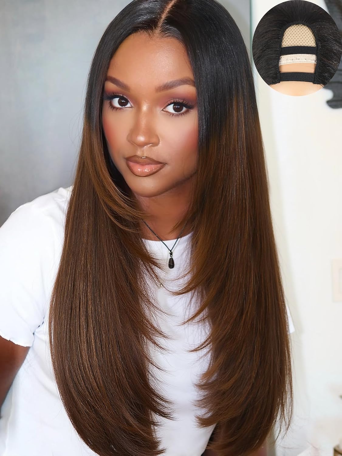 WIGHUB&SALON – Perruque Lace Front Lisse 13x4 – Cheveux Humains – balayage (4/27) – Réf. WS-X162VL – Image 3