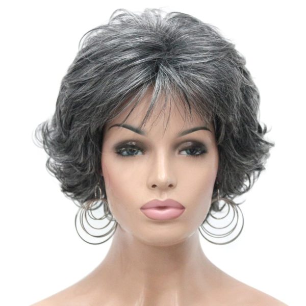 Perruque Synthétique Lace Front Bouclé avec Frange – gris – Réf. WS-FWC4T5