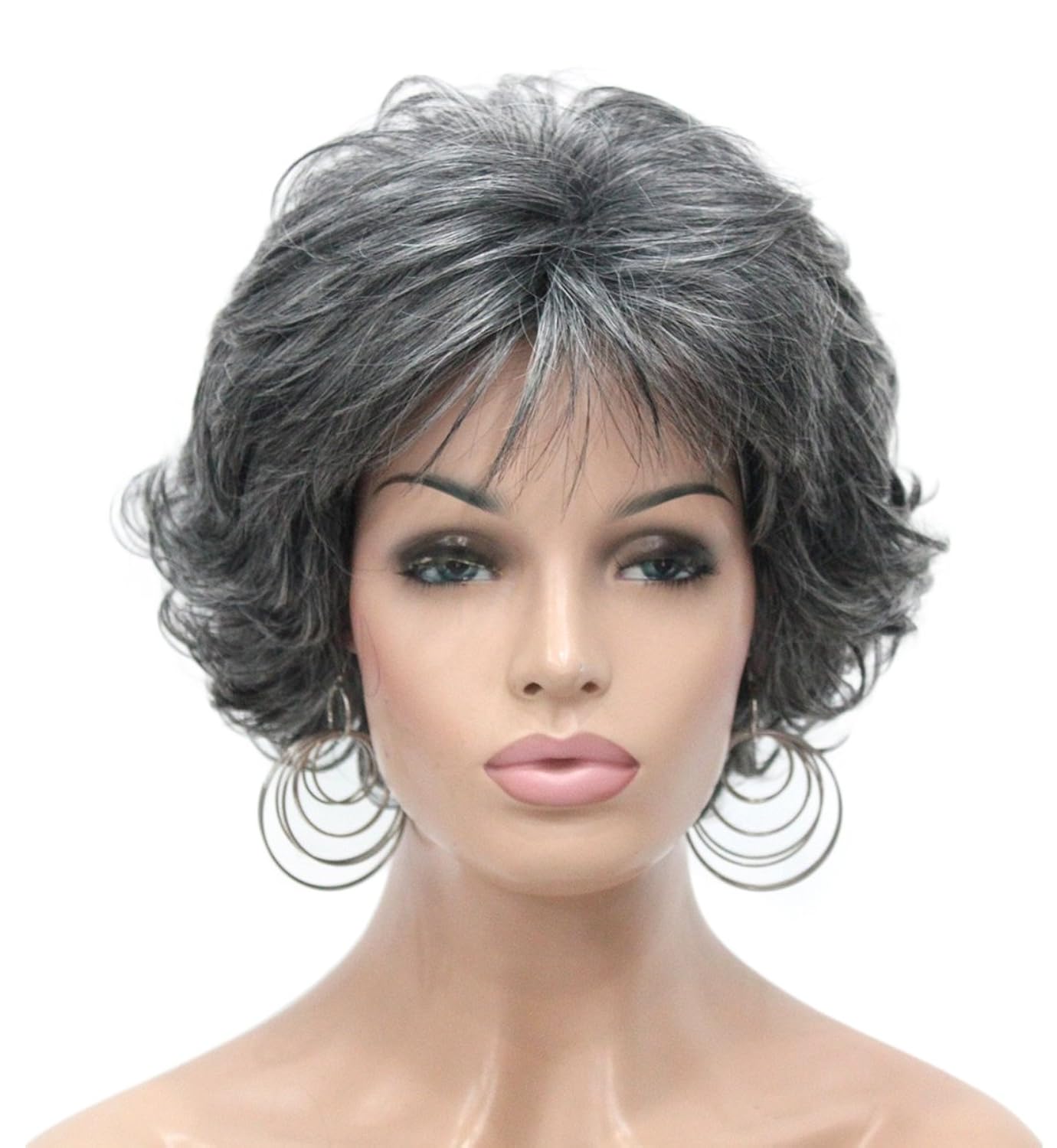 Perruque Synthétique Lace Front Bouclé avec Frange – gris – Réf. WS-FWC4T5