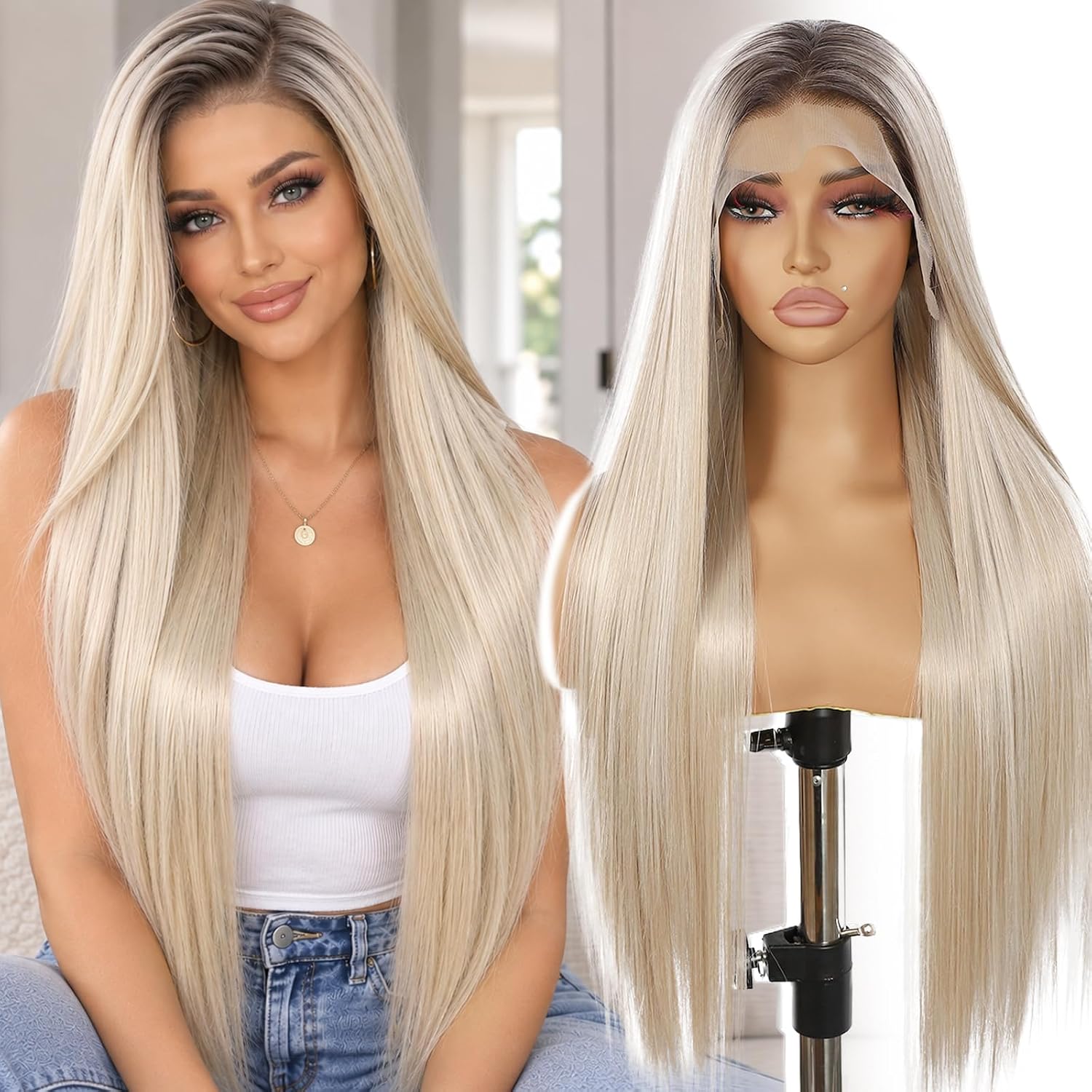 Perruque Synthétique Lace Front Lisse – blond (613) – 26 pouces – Réf. WS-PGDDS1