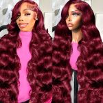 Perruque Lace Front Body Wave 13x6 – 180 % de densité – Cheveux Humains – bordeaux (99J) – 30 pouces