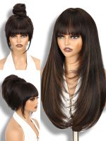 Perruque Lace Front Lisse 13x4 avec Frange – Cheveux Humains – balayage (4/27) – 26 pouces