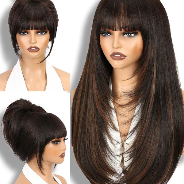 Perruque Lace Front Lisse 13x4 avec Frange – Cheveux Humains – balayage (4/27) – 26 pouces