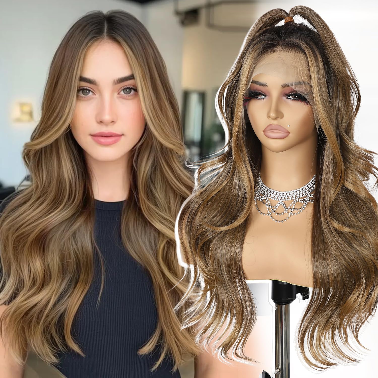 Perruque Synthétique Lace Front Body Wave sans Colle – brun