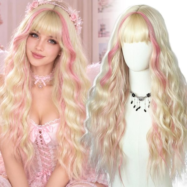 WIGHUB&SALON – Perruque Lace Front Body Wave 13x4 avec Frange – Cheveux Humains – blond (613) – 26 pouces