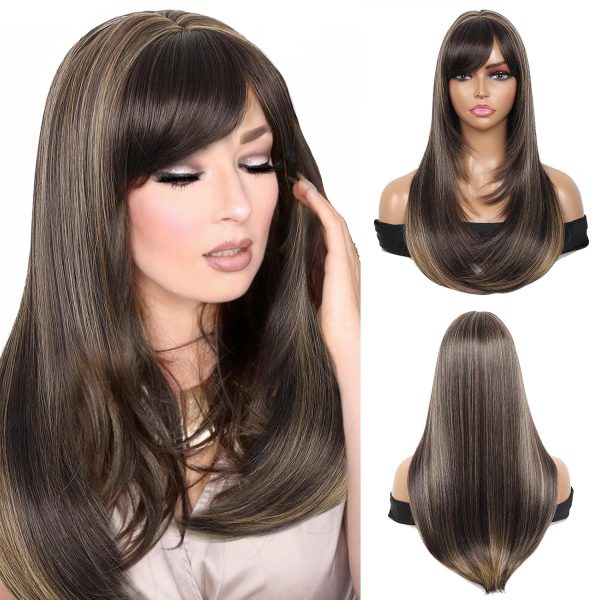 WIGHUB&SALON – Perruque Lace Front Yaki Raide 13x4 avec Frange – Cheveux Humains – balayage (4/27)
