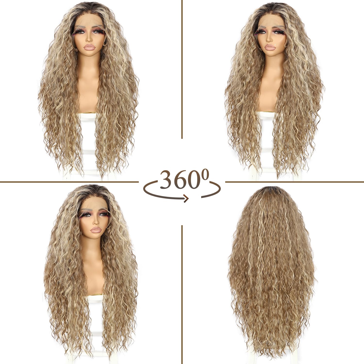 WIGHUB&SALON – Perruque Synthétique Lace Front Boucles Deep – brun – 26 pouces – Image 3