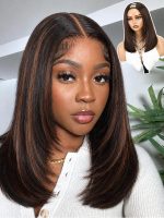 WIGHUB&SALON – Perruque Lace Front Yaki Raide 13x4 – Cheveux Humains – brun
