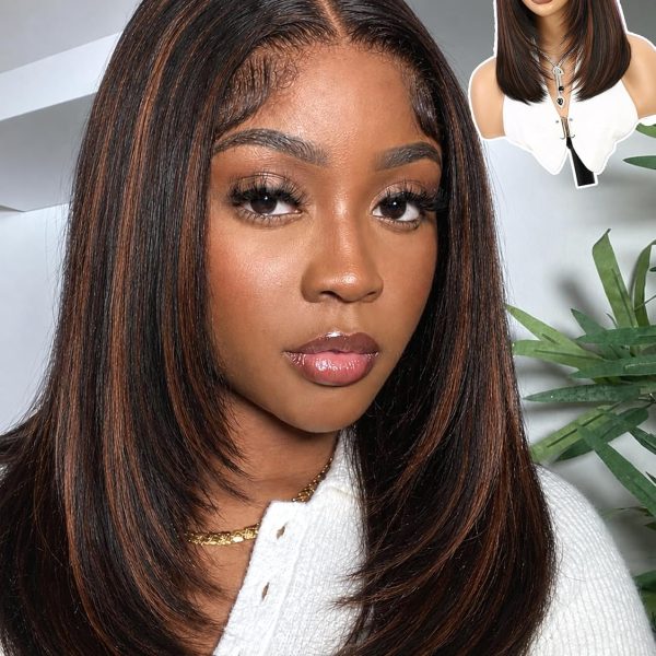 WIGHUB&SALON – Perruque Lace Front Yaki Raide 13x4 – Cheveux Humains – brun
