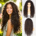 WIGHUB&SALON – Perruque Synthétique Lace Front Afro – brun – 26 pouces