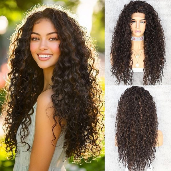 WIGHUB&SALON – Perruque Synthétique Lace Front Afro – brun – 26 pouces