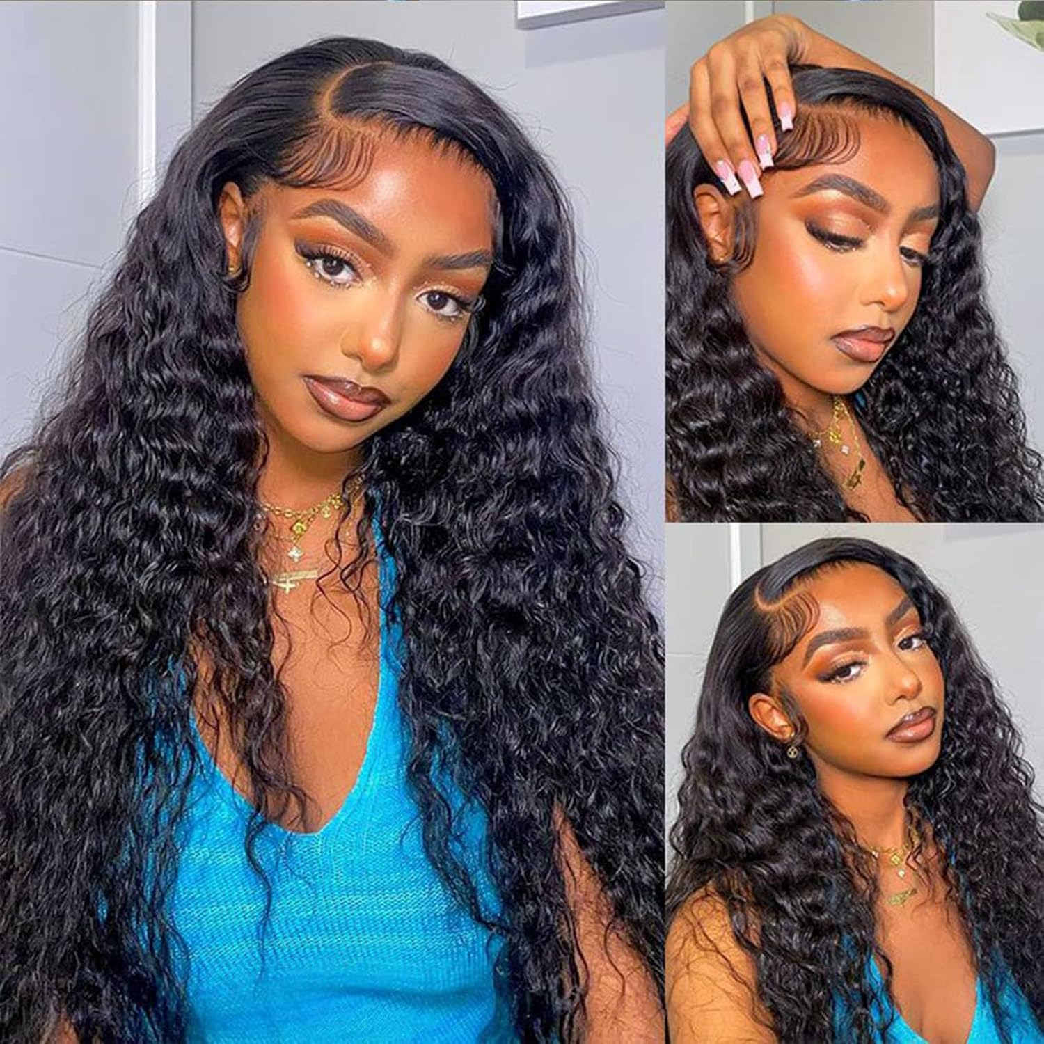 WIGHUB&SALON – Perruque Lace Front Deep Wave 13x4 sans Colle – Cheveux Humains – 18 pouces