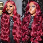 WIGHUB&SALON – Perruque Lace Front Body Wave 13x6 – 180 % de densité – Cheveux Humains – bordeaux (99J) – 28 pouces