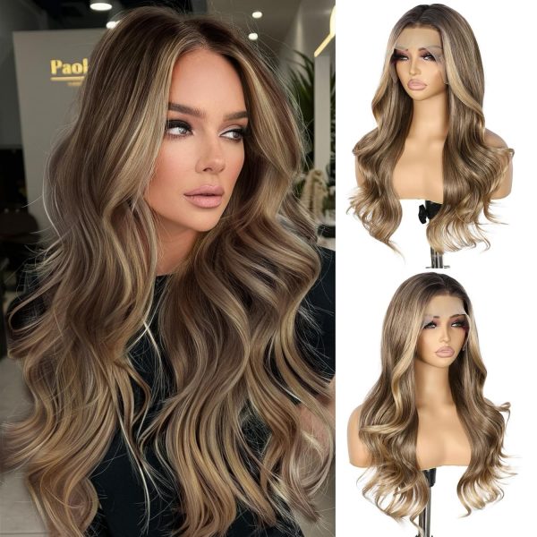 WIGHUB&SALON – Perruque Synthétique Lace Front Body Wave sans Colle – balayage (4/27) – 20 pouces