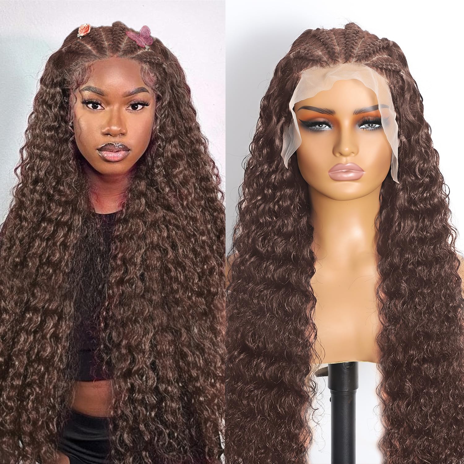 Perruque Lace Front Tressée 13x6 – 180 % de densité – Cheveux Humains – brun – 22 pouces